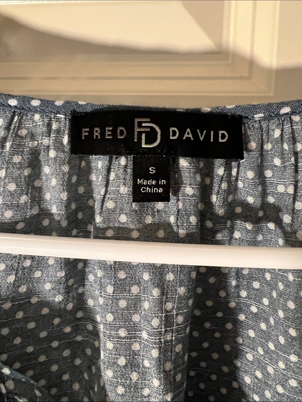Fred David Navy Blue White Polka Dot Peasant Blouse - Picture 2 of 3